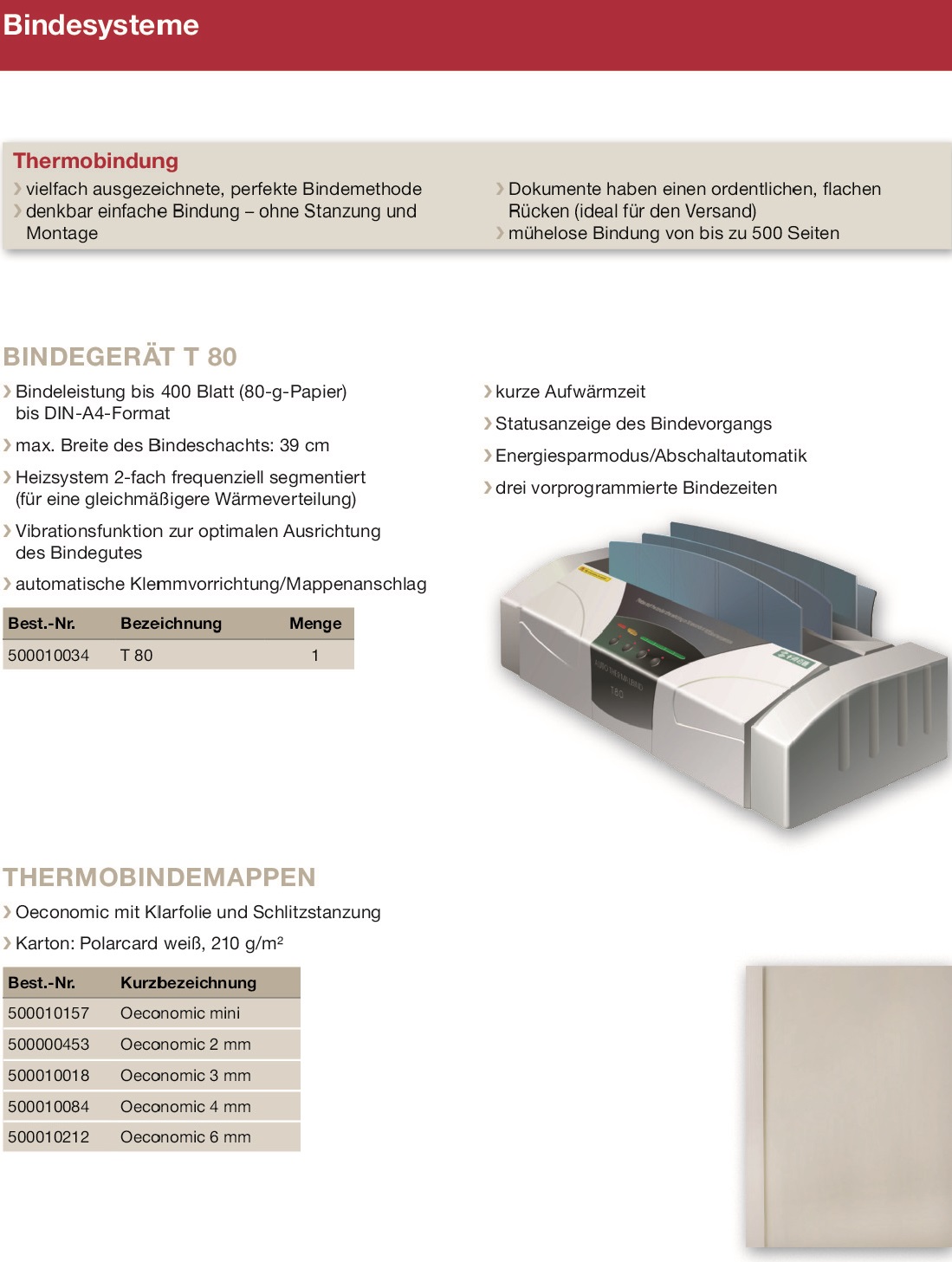 Thermobindegert T 80, Thermobindemappen Oeconomic mini, Abheftschieber, Schlitzstanzung